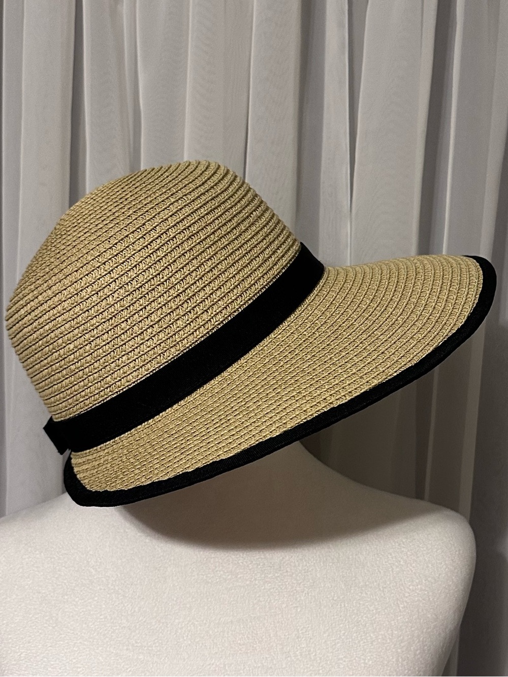 Straw Sun Hat with Black Trim and Band - Picture 7 of 9